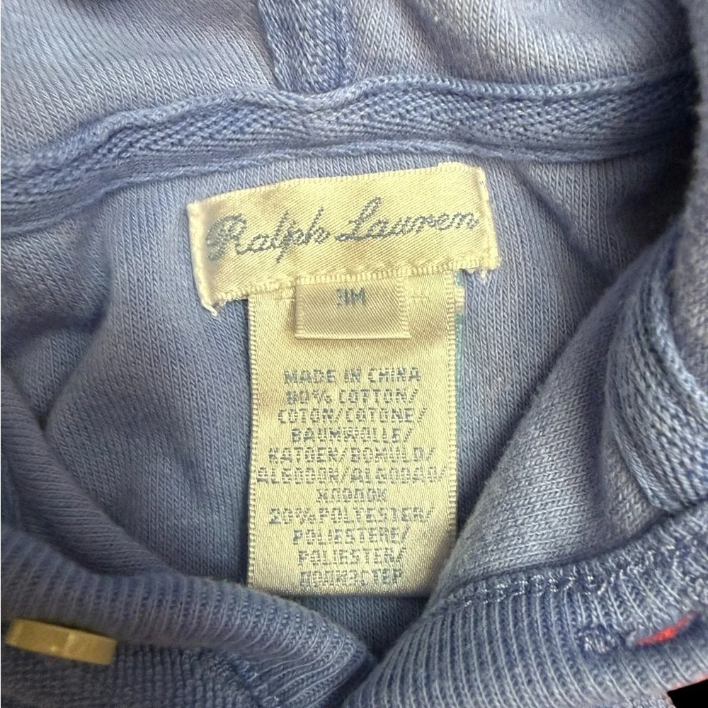 Ralph Lauren Blue Hooded Footie with Red Logo